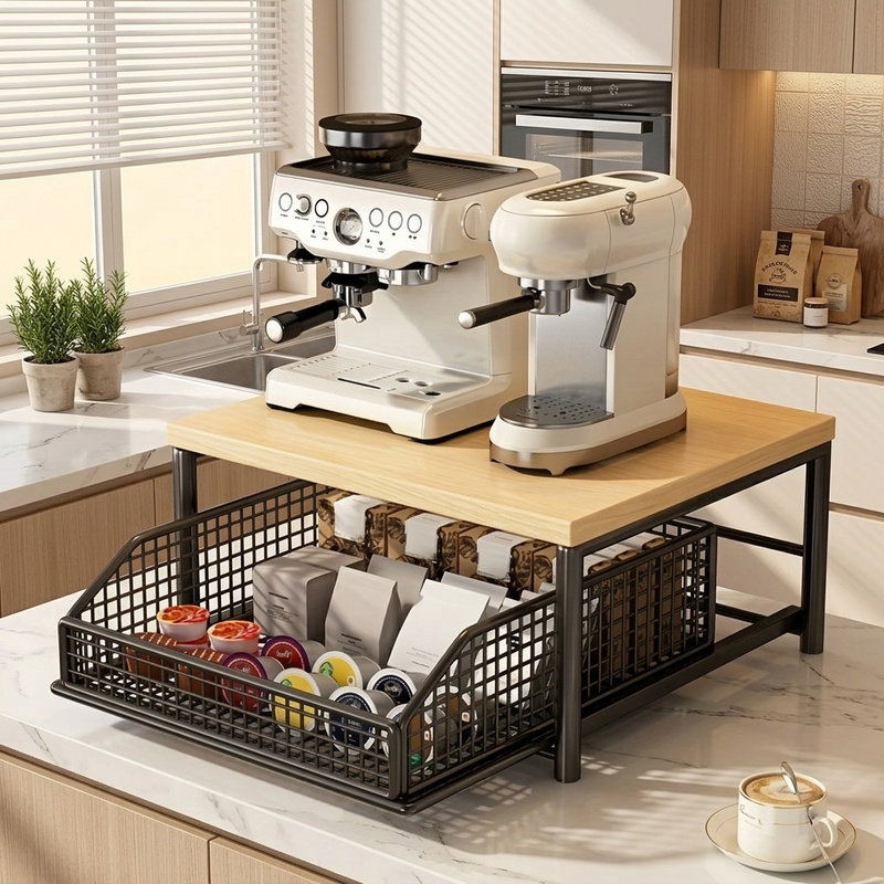 Commercial Kitchen Shelving - Modern Mikrodalga Fırın Rafı, Masif Ahşap