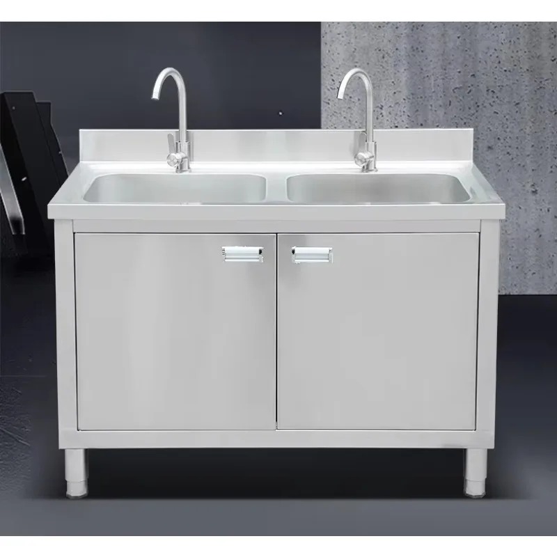 Commercial Kitchen Double Sink - Ticari Paslanmaz Çelik Evye Dolabı 304