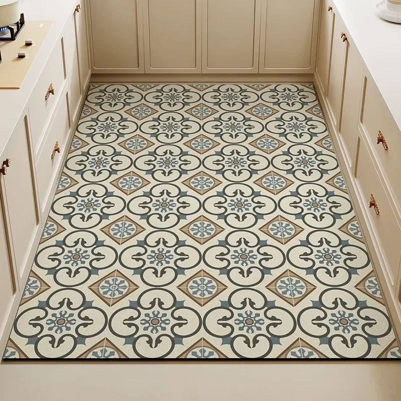 Commercial Kitchen Tile - Vintage Çiçek Desenli Fayans Baskılı Mutfak