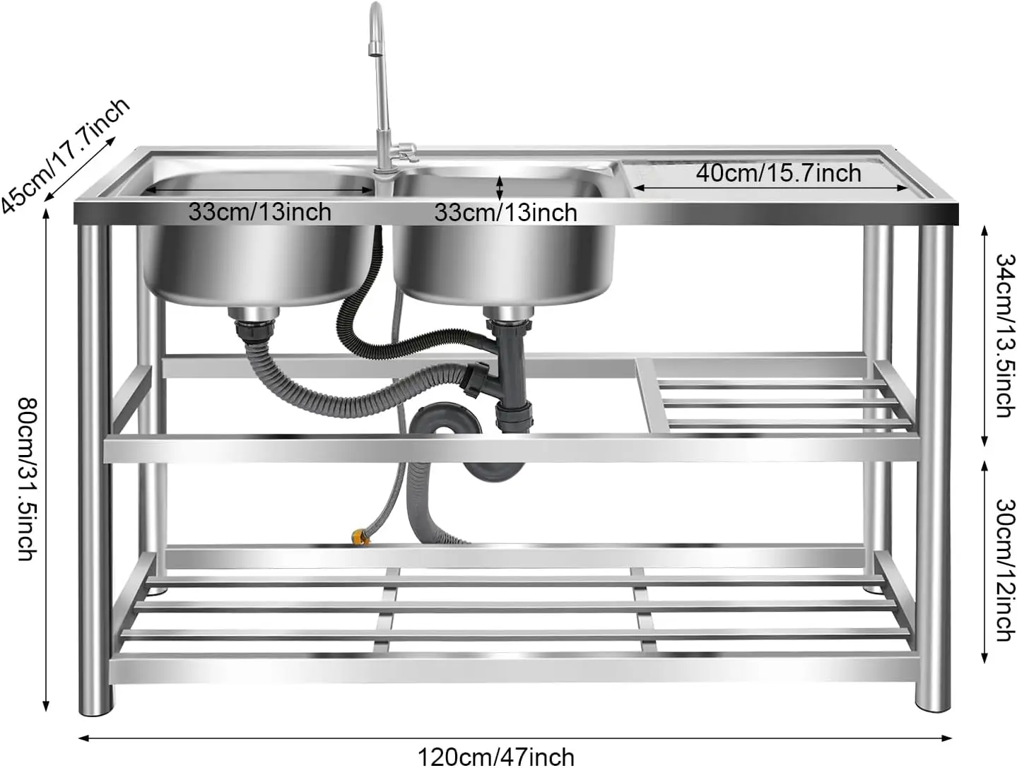 3 Katmanlı Ayaklı Paslanmaz Çe - Commercial Kitchen Double Sink incelemesi ve fiyatı