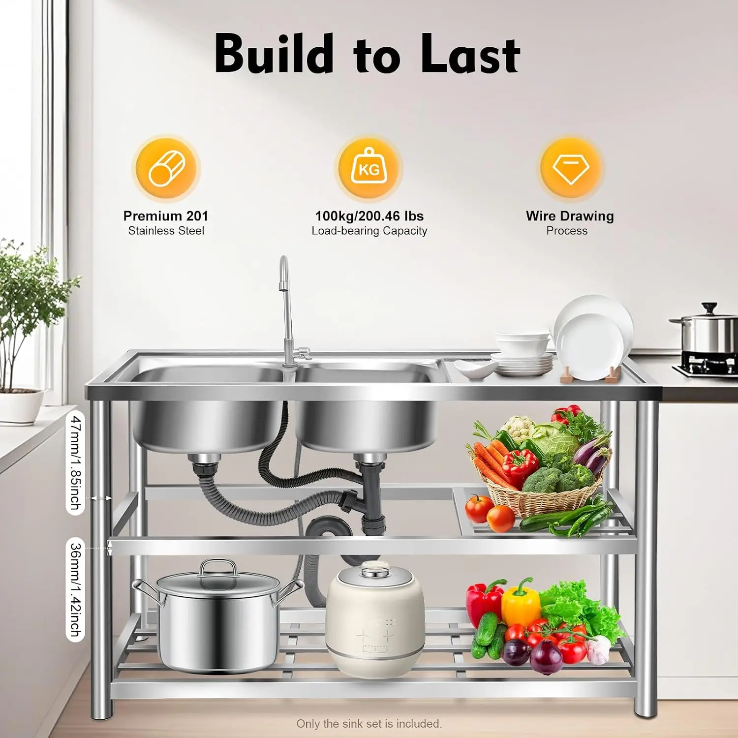 3 Katmanlı Ayaklı Paslanmaz Çe - Commercial Kitchen Double Sink incelemesi ve fiyatı